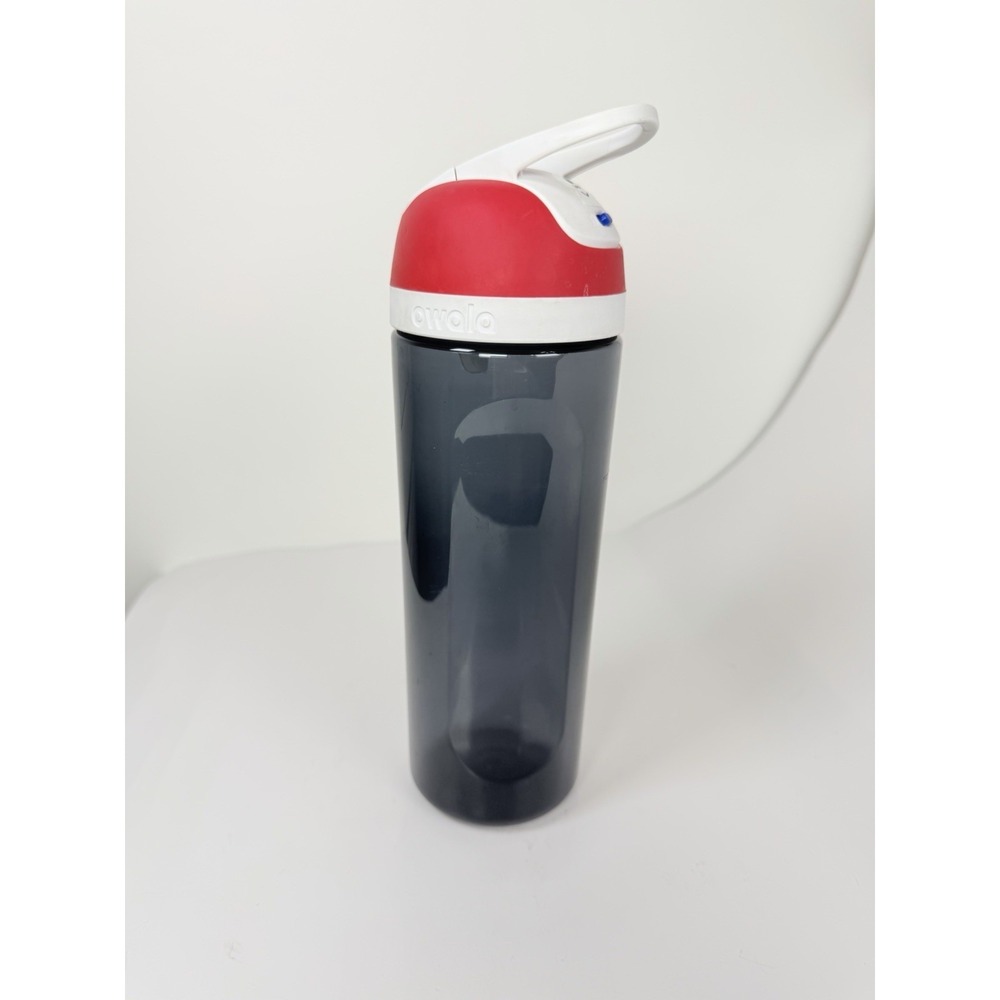 Owala Gray‎ Clear Plastic Water Bottle With Red & Blue Lid - NO STRAW